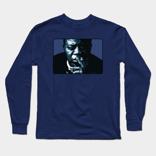 Louis Armstrong Jazz Genius in Blue Long Sleeve T-Shirt by FanboyMuseum